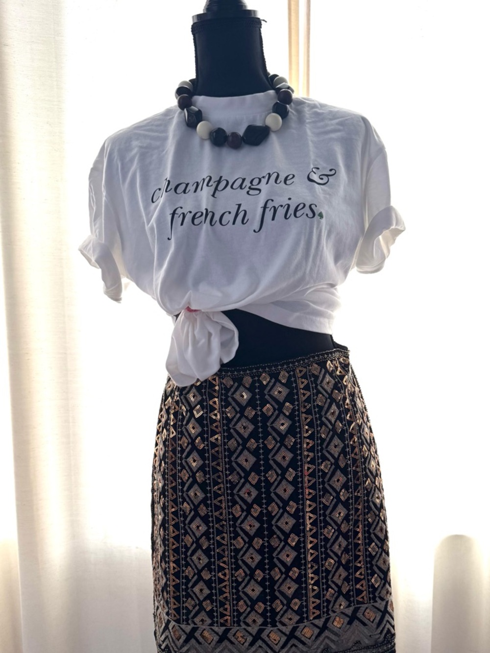 Vici Black Mini Skirt with Gold sequins, small gold beads and Grey Embroidery